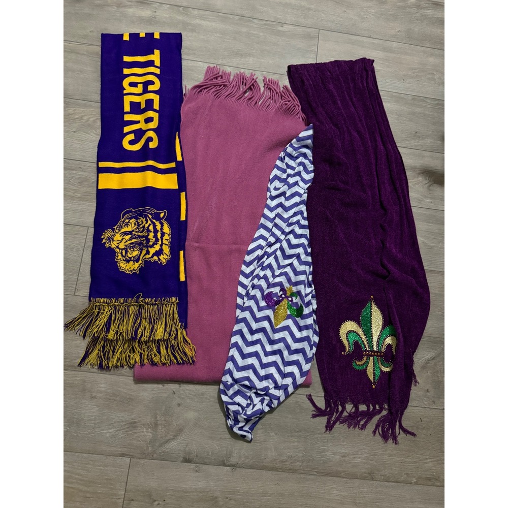 LSU Tigers Louisiana Scarf Bundle Purple Gold Fleur De Lis Mardi Gras 4 Piece